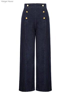 Belle Poque High Waisted Button Wide Leg Sailor Jeans